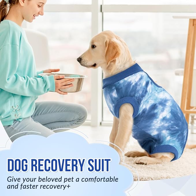Lukovee Recovery Suit for Dogs, Onesie Surgery Recovery Suit for Female Male Dogs, Abdominal Wounds Cone E-Collar Alternative Prevent Licking Spay Recovery Suit (TBL,L)