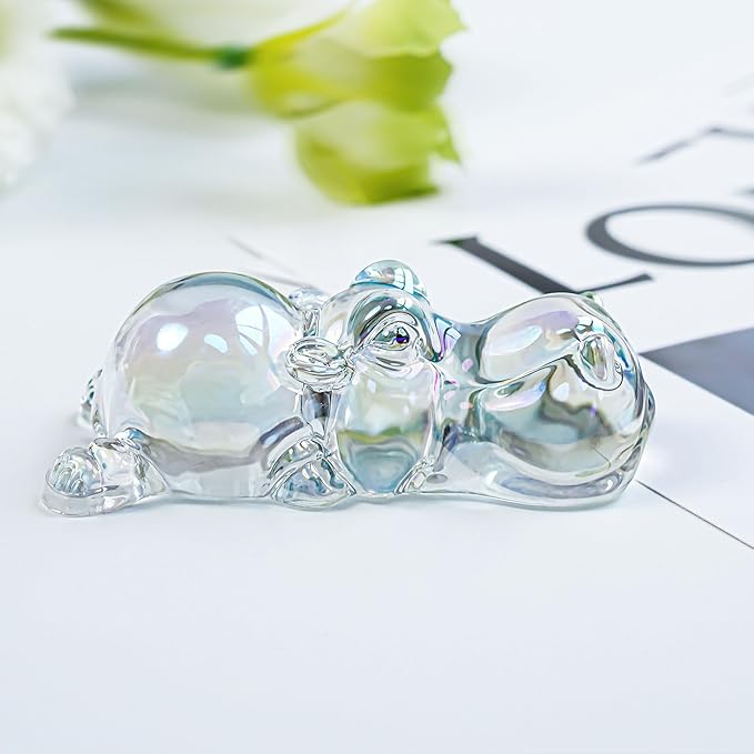 HDCRYSTALGIFTS Colorful Crystal Hippo Figurines Collection for Christmas - Hippopotamus Figurine Gift Art Glass Ornament Animals Statue Collectibles House Hippo Paperweight for Table Home Decor