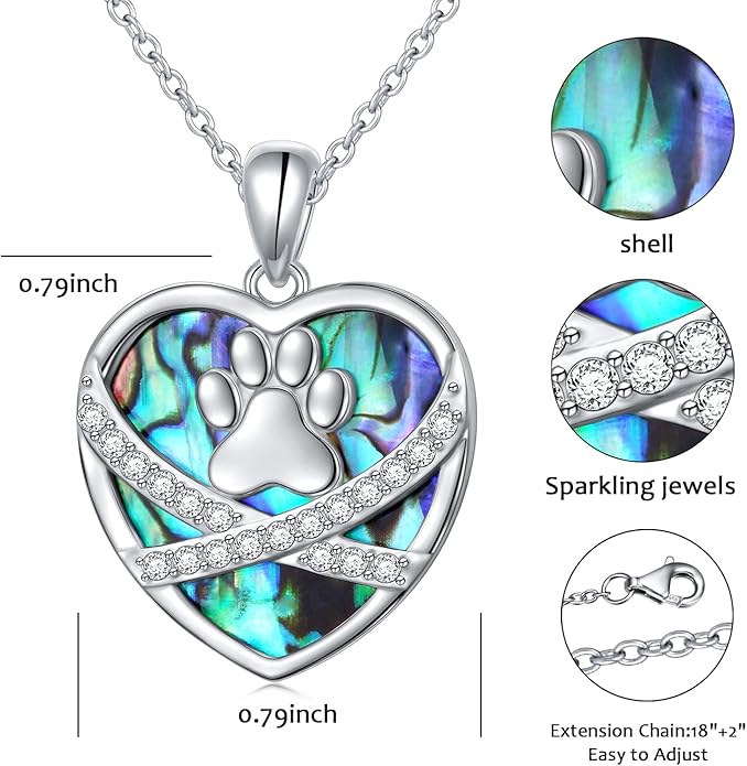 Ladytree S925 Sterling Silver Puppy Dog Cat Pet Paw Print Pendant Necklace 18 inches