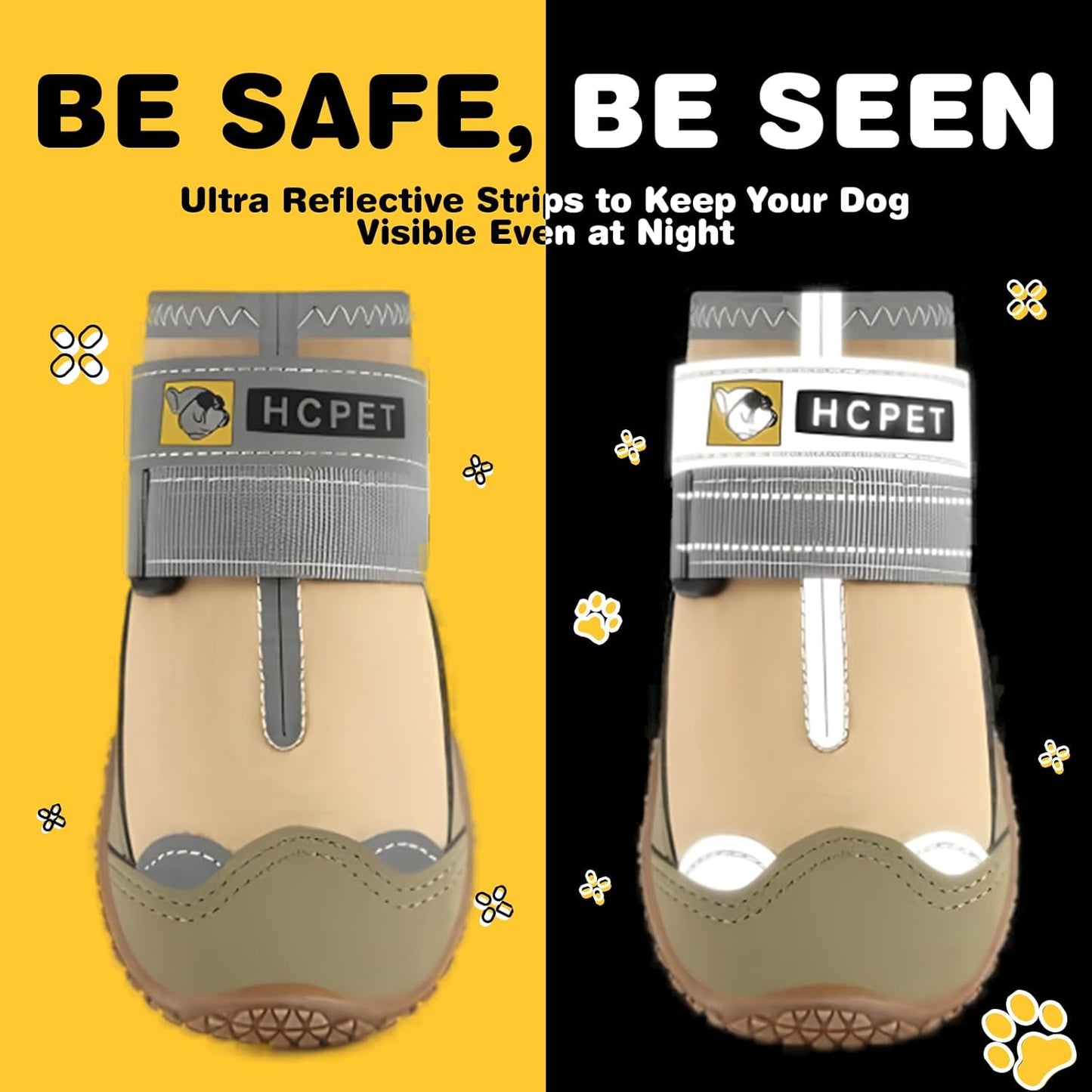 Hcpet Dog Shoes for Large Dogs, Waterproof Dog Booties for Small Medium Dogs, Anti-Slip Dog Boots & Paw Protectors for Hot Pavement Winter Snow Hiking with Reflective Straps Khaki Size 7