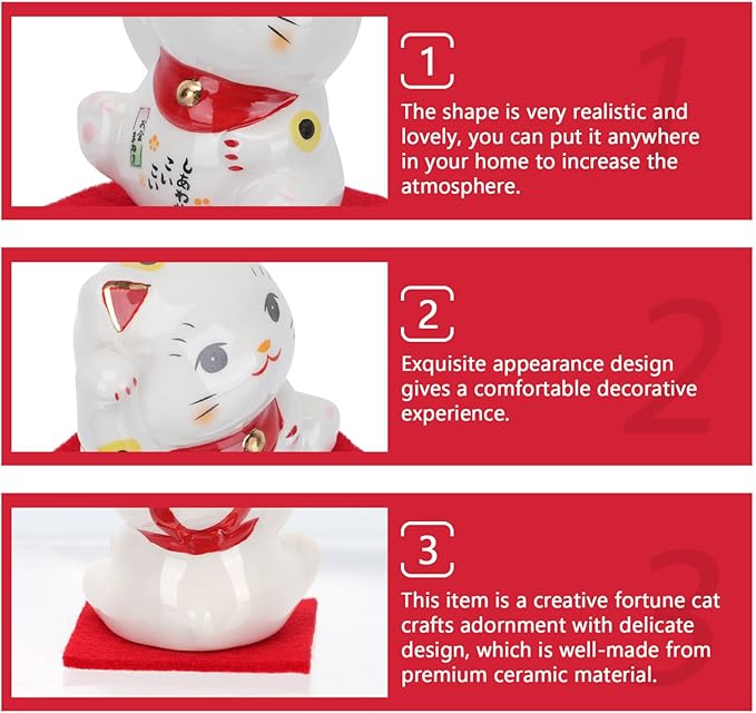 PRETYZOOM Japanese Lucky Cat Figurine Ceramic Fortune Cat Beckoning Maneki Statue Good Luck Collectible Figures Feng Shui Tabletop Animal Sculpture for Business Opening Wealth