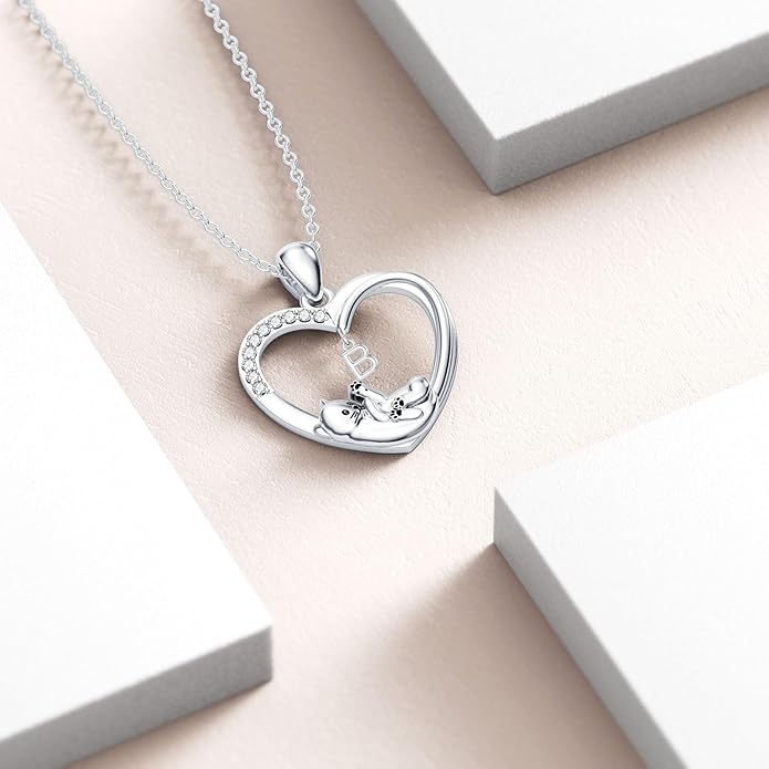 LONAGO Cat Heart Necklace with Initial Silver Cat Initial Necklace 26 Alphabets Cat Jewelry Gift for Women