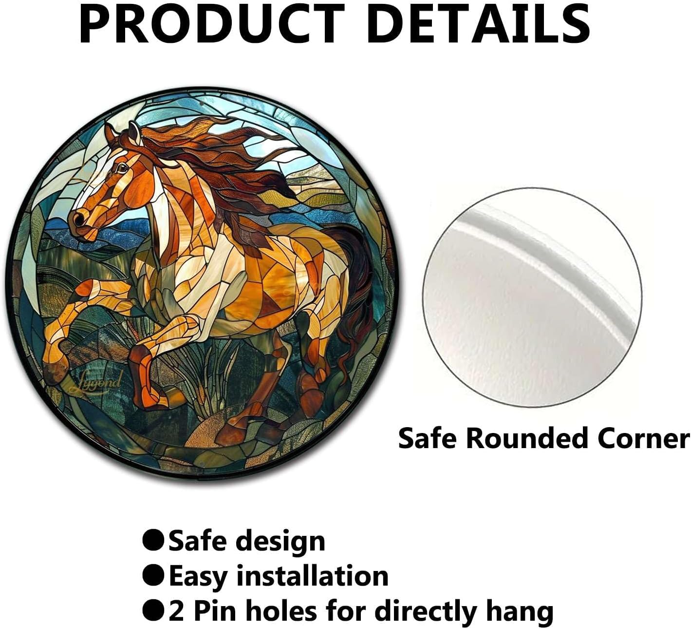 Lygond Metal Tin Sign - American Mustang Vintage Stained Glass Sign for Garden - 1212 Inches