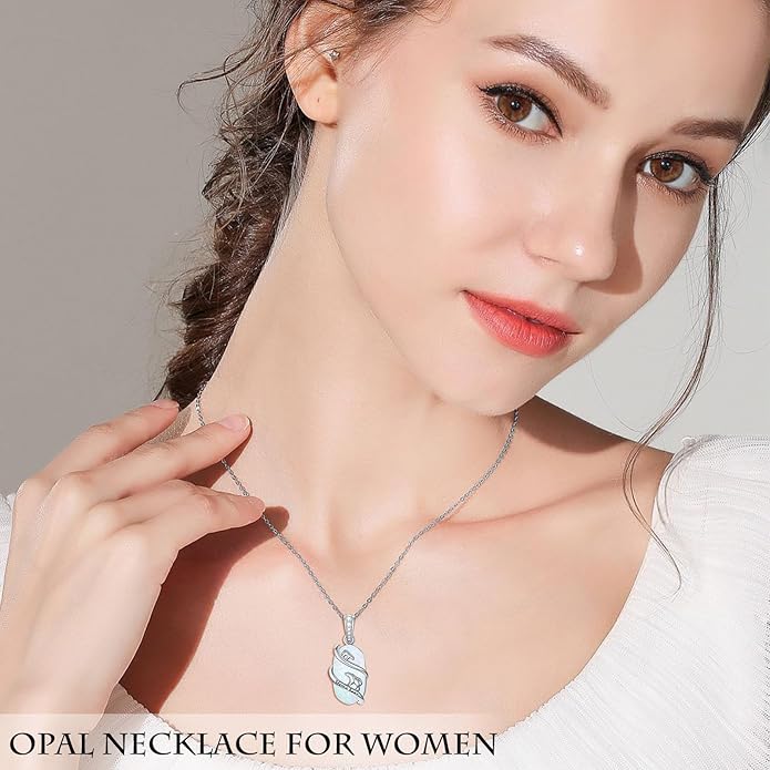 Opal Mama Bear/Panda/Cat/Koala/Sloth/Cardinal/Unicorn Necklace 925 Sterling Silver Opal Animal Pendant Jewelry Birthday Gifts Women Her Mom