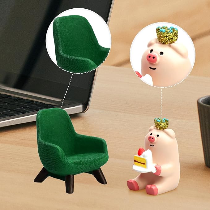 Cute Mini Pig Eating Cake Resin Figurine Apply to for Office, Home Decoration Perfect for Pig Lovers - Green Sofa