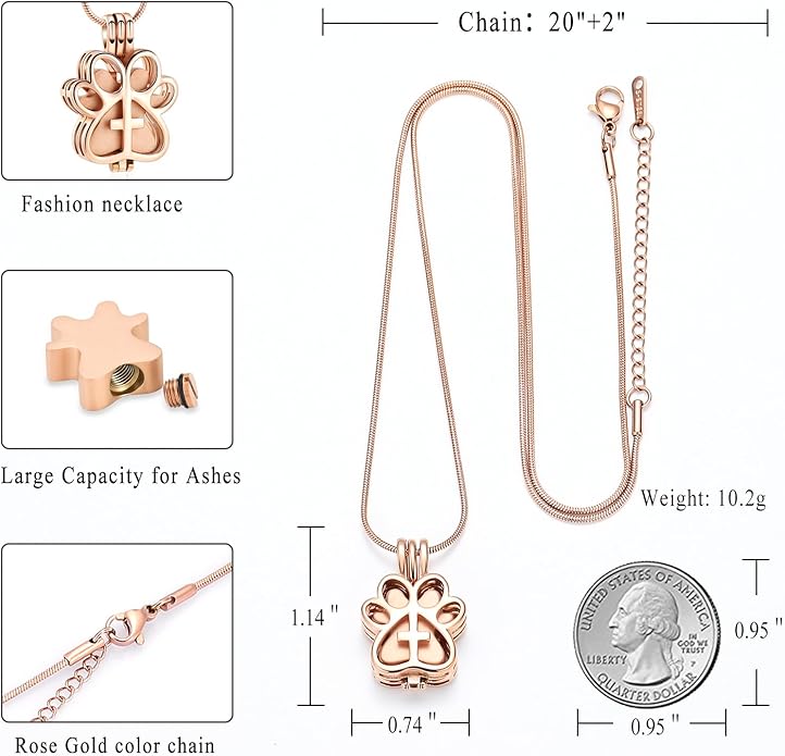Pet Cremation Jewelry for Dog/Cat Paw Stainless Steel Memorial Locket Urn Necklace with Hollow Urn Cremation Jewelry for Ashes
