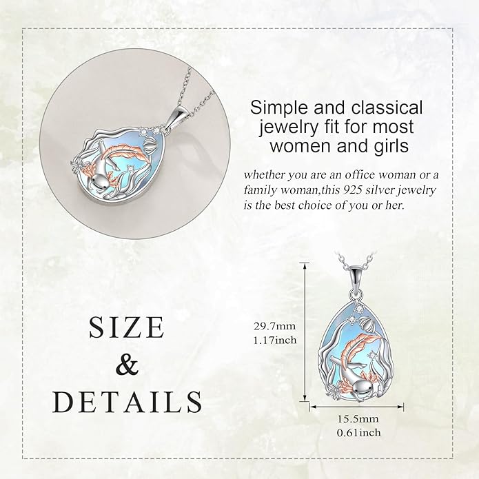 KQF Dragonfly/Butterlfy/Cat/Jellyfish/Bunny/Axolotl/Bee/Mermaid/Hummingbird/Elephant Necklace for Women Sterling Silver Moonstone Pendant Necklace Dragonfly Jewelry Gifts for Women