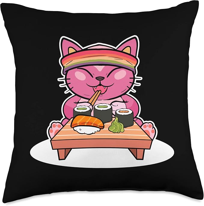 Sushi Cat Anime Figure LGBT Pride Month Cats Gay LGBTQ Manga Throw Pillow