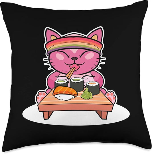 Sushi Cat Anime Figure LGBT Pride Month Cats Gay LGBTQ Manga Throw Pillow