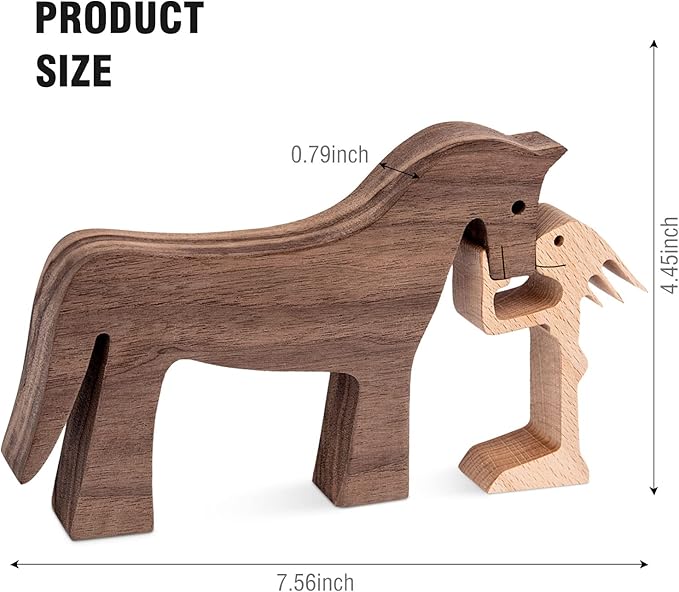 ISHINE Handmade Wooden Horse Sculptures Handmade Accents Craft Figurine for Home Decor Accents,Woman and Horse Wooden Statue,Animal Sculptures Collection,Gift for Horse Lover