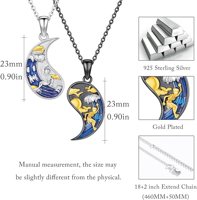 Yin Yang Matching Jewelry Set 925 Sterling Silver Yin Yang Friendship Couples BFF Pendant Necklace Jewelry for Her Him Women Men