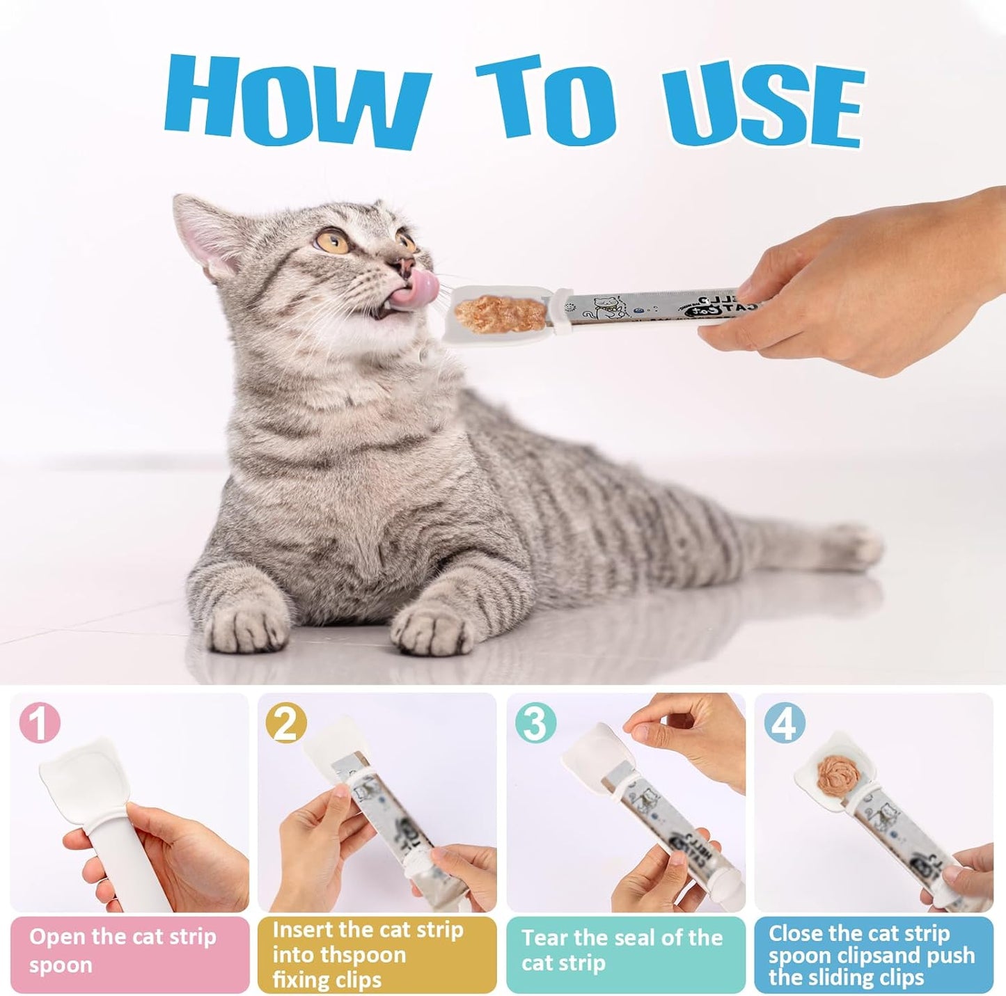 Cat Treat Spoon Squeeze Cat Strip Feeder Spoon 8PCS Cat Treat Dispenser Spoons - Squeeze-Feed Design for Wet Food, Licky Treats & Puree Tubes Bite-Proof, Easy Clean