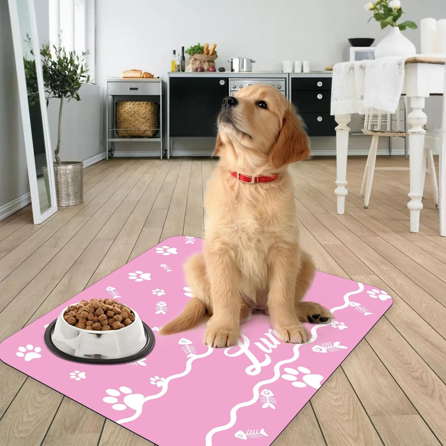 Personalized Dog Cat Feeding Mat Custom Pet Food Mat Waterproof Non-Slip Customized Puppy Name Photo Placemat Dish Rug Floor Protector Gifts for Pets Lover Pattern 5