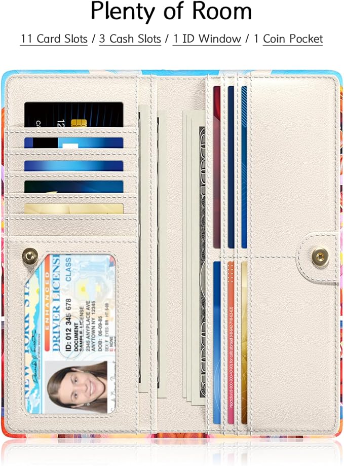 Nipichsha Womens Wallet, RFID Slim Wallets for Women, Thin Ladies Credit Card Holder Purse, Cute Leather Bifold Clutch Billfold with 11 Card Slots & ID Window, Beach Skull