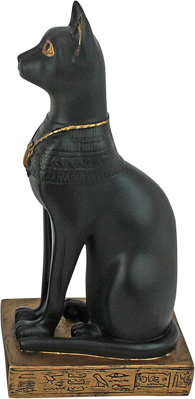Design Toscano Egyptian Cat Diety Bastet Figurine Statue, 3 inches wide, 8 inches tall, Cast Stone Resin, Black & Gold Finish