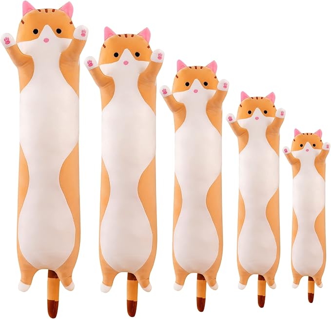 Long Cat Plush Pillow Soft Cat Body Pillow, Long Cat Stuffed Animal Cotton Kitten Sleeping Throw Pillow Gift for Kids Girlfriend(50CM,Yellow)