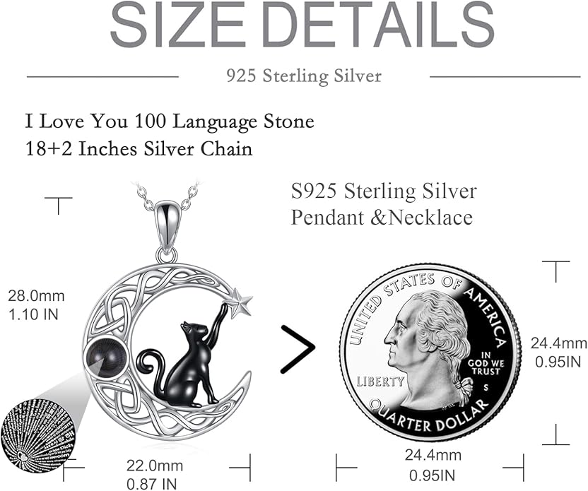 Celtic Moon Black Cat Necklace for Women - Abalone Tree of Life Sterling Silver Cat Lovers Jewelry