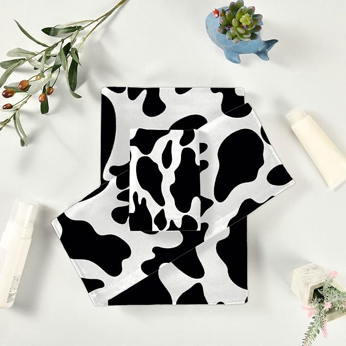 Cow 3 Piece Towel Bathroom Sets, 1 Bath Towel, 1 Washcloth, 1 Hand Towel, Cotton Fast Dry Soft Absorbent Towel Set for Home Kitchen Family