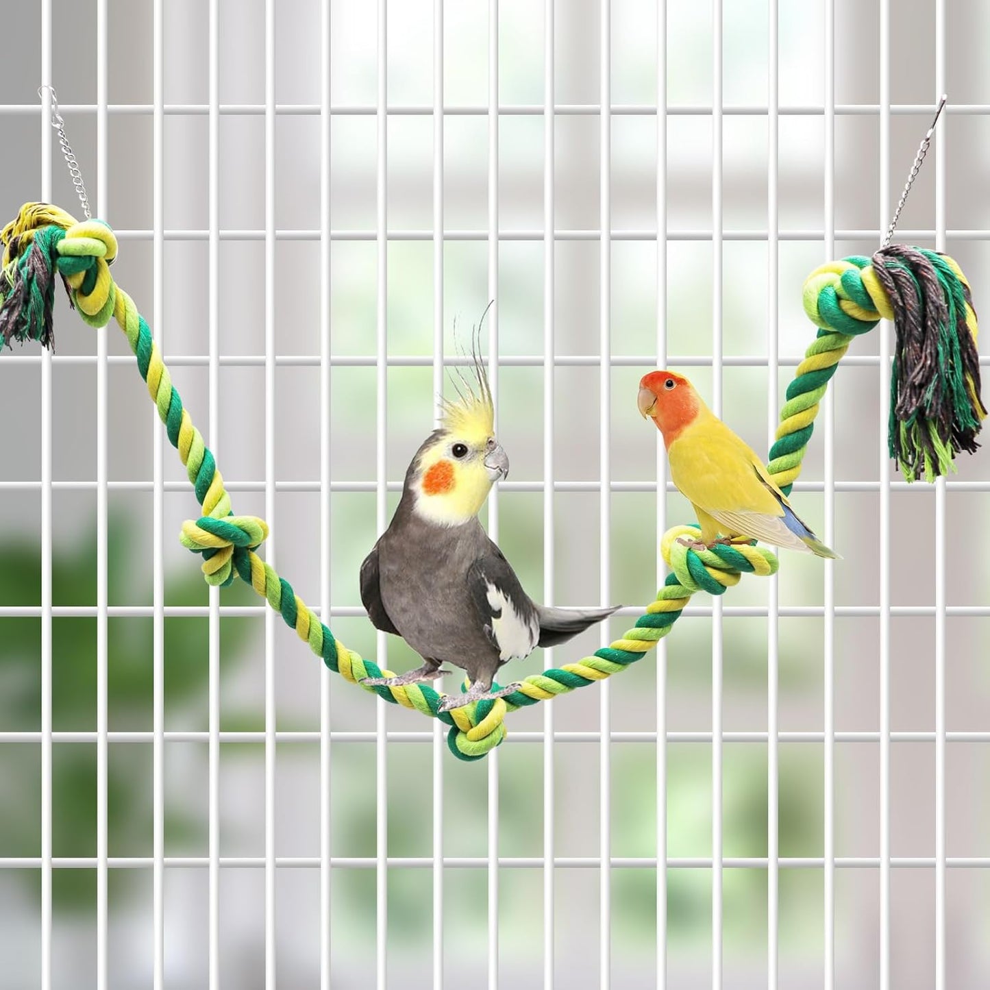78.7 Inches Cotton Climbing Rope Toy, Lengthen & Bold Bird Ladder Bridge, Swing Rope Toys, Parakeet & Cockatiel Macaw African Grey Parrot Cage Accessories