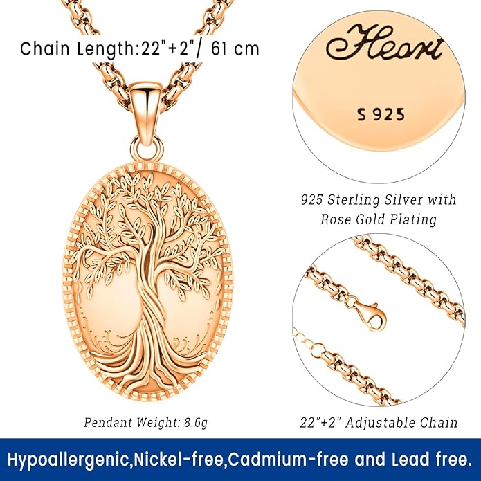 Picture Locket Necklace for Women Men Rose 14K Real Gold 925 Sterling Silver Jewelry Heart Locket Necklace that Holds Pictures Tree of Life Viking Wolf Celtic Knot St Christopher St Michael Pendant