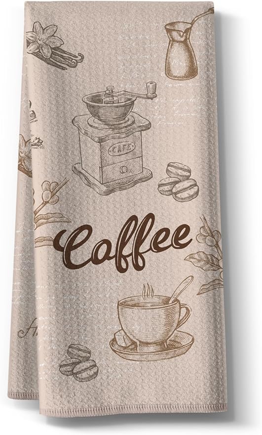 Coffee Themed Kitchen Towels,Funny Joked Bar Dishcloth,16"X24"Inch,Absorbent Drying Hand Towel, Gifts For Café Lovers,Neighbor,Wife,Women,Hostess,New Home,Mom,Housewarming On Christmas Mother's Day