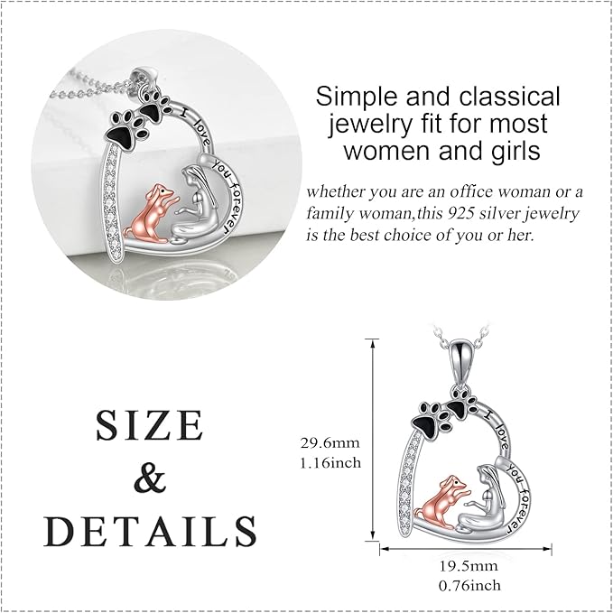 Dog Necklace Gifts for Her Women Dog Lover Sterling Silver Dog Love Heart Paw Puppy Birthday Jewelry GIfts