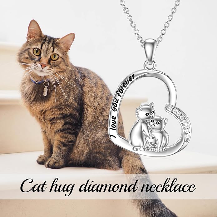 Diamond Black Cat Necklace for Women 925 Sterling Silver Cat on Moon Necklace Pendant Black Cat Jewelry Gifts for Women Mom Wife Girlfriend Daughter Girls