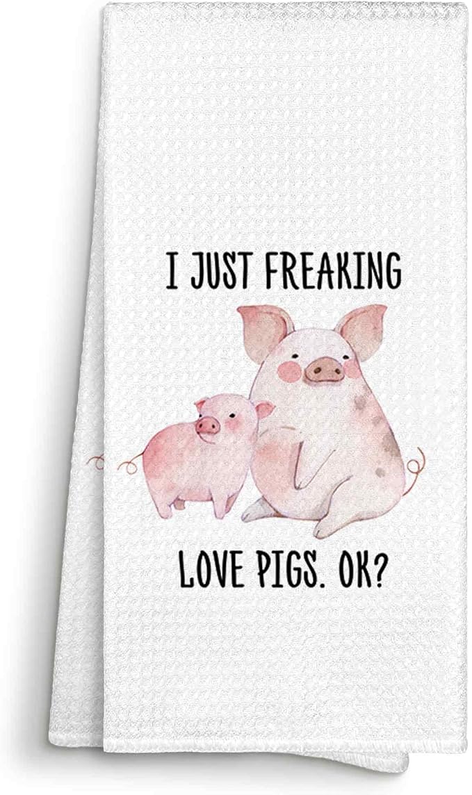 I Just Freaking Love Pigs Kitchen Towels Decorative Gifts for Pig Lovers 16x24, Pig Dish Towel Cloths Dishcloths Tea Towel, Pig Bathroom Kitchen Hand Towel Decor