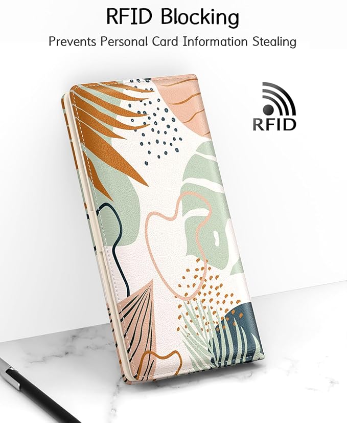 Nipichsha Womens Wallet, RFID Slim Wallets for Women, Thin Ladies Credit Card Holder Purse, Cute Leather Bifold Clutch Billfold with 11 Card Slots & ID Window, Boho Leaves