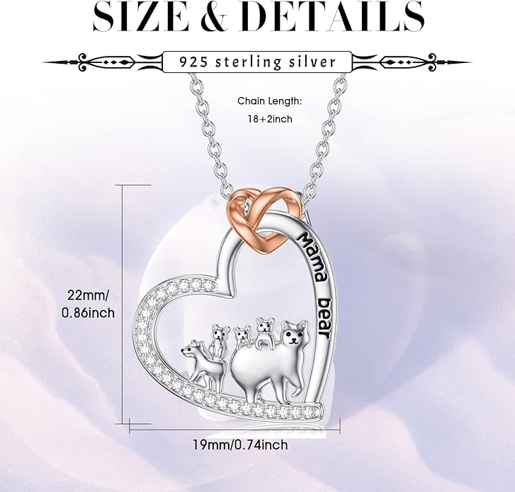 Mothers Day Gift for Mom 925 Sterling Silver Mama Bear/Dinosaur/Cat/Bird/Chicken Necklace with 1 2 3 4 5 Cubs Jewelry for Women Wife Grandma