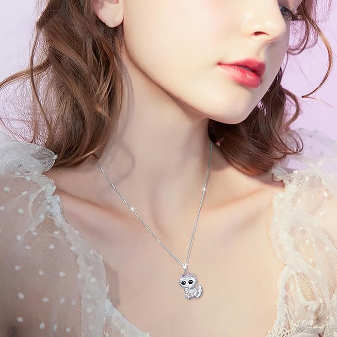 DAOCHONG S925 Sterling Silver Rabbit Cat Bunny Pendant Necklace for Women Jewelry