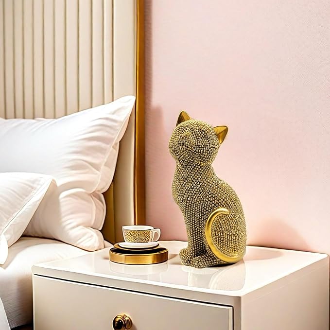 FUNSXBUG Decorative Cat Sitting Statue Art Figurines Sculpture Collectibles Home Office Desktop Decor Outdoor Garden Tabletop Display Decoration (Gold)