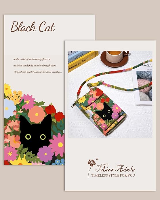 Cute Crossbody Purse Cell Phone Bags for Women - Leather Cellphone Wallet Purse with Handle Rope and Adjustable Shoulder Rope