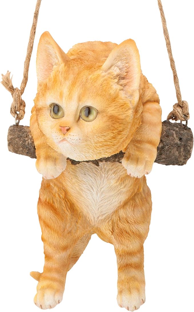 Design Toscano Orange Tabby Kitty on a Perch Hanging Cat Sculpture