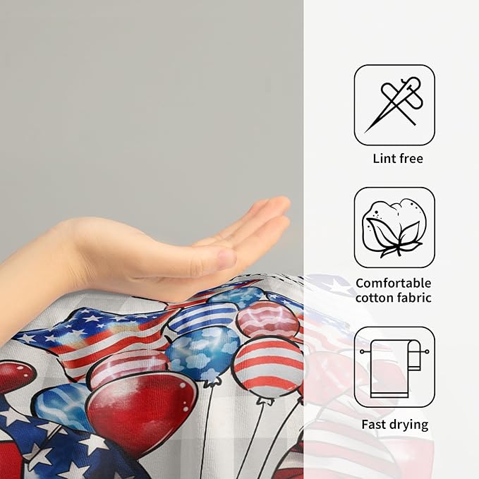 Patriotic Gnomes Hand Towels Set of 2 American Flag Kitchen Dish Towel Star Balloon Soft Microfiber Face Towel for Bathroom Home Decor