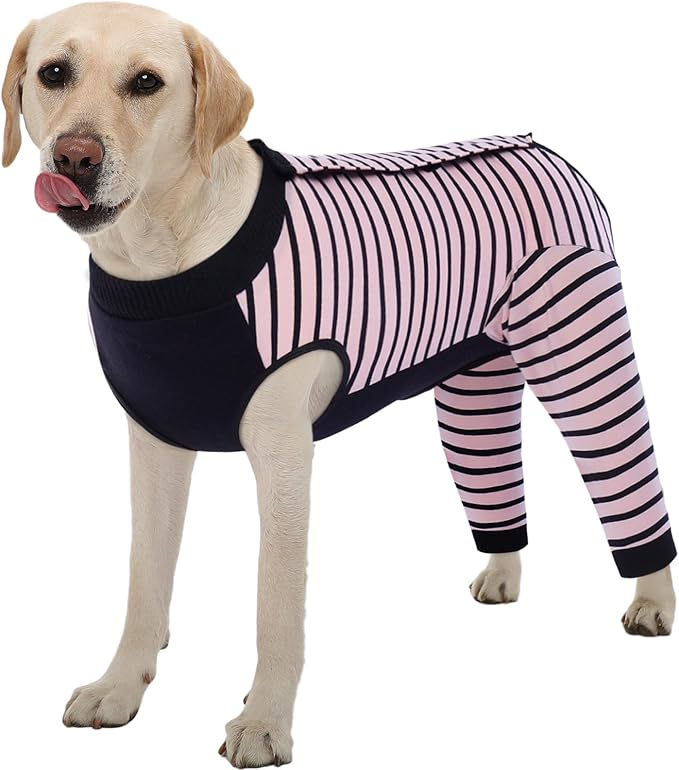 Kuoser Dog Recovery Suit, Anti Licking Dogs Rear Leg Sleeve, Abdominal Dog Surgical Suit with Pants Cover Protect Wounds, Dogs Elbow Protector Soft Pet Surgery Onesie Cone Alternative, Pink XL