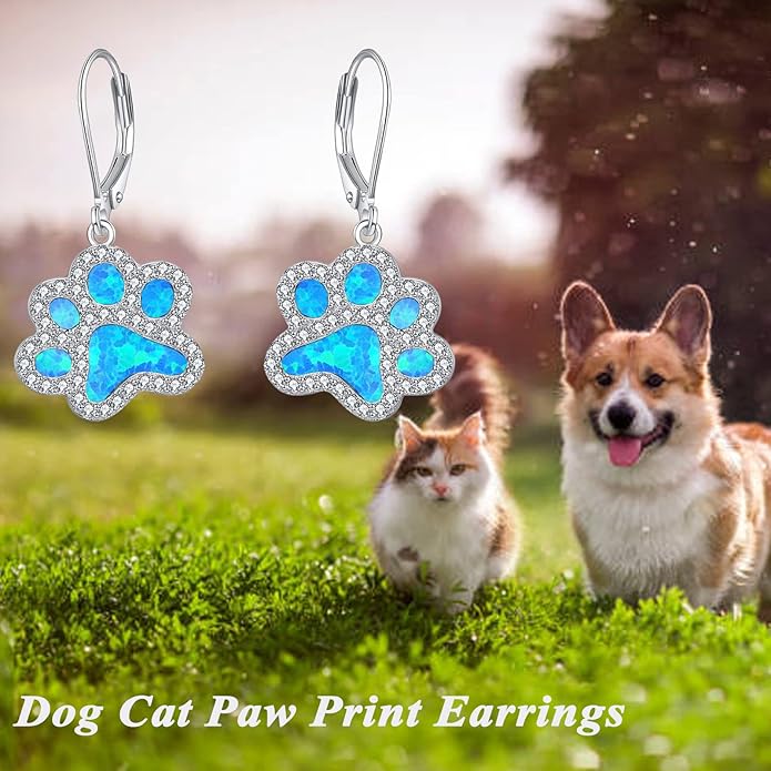 Paw Print Earrings Sterling Silver Leverback Dog Paw Earrings Puppy Paw Drop Dangle Earring for Women Girls