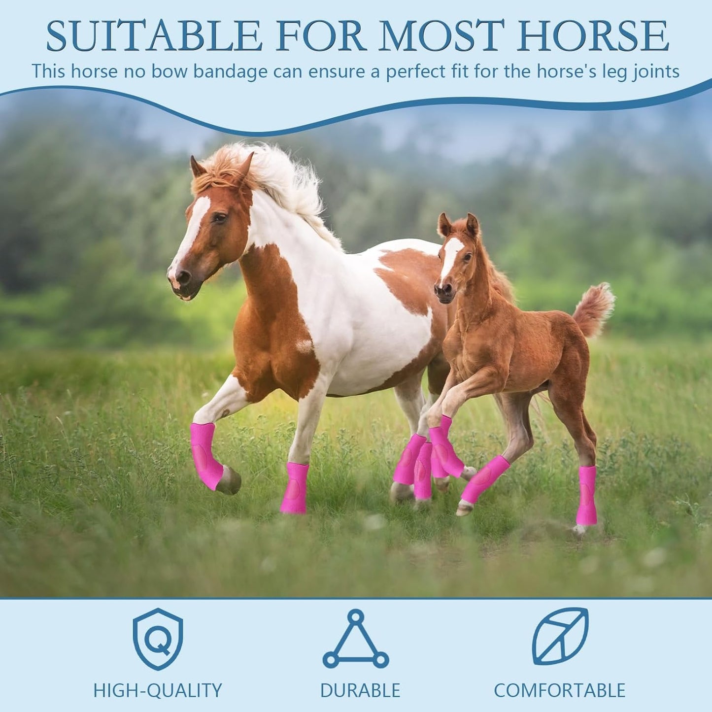 Set of 4 Horse No Bow Bandage 3D Contoured Standing Wrap Bandages Stable Nylon Horse Leg Wraps for Helping Prevent Horse from Tendon Damage and Keep Horses Clean and Safe(Purple)