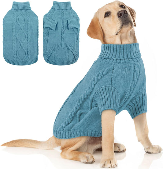 Queenmore Dog Sweater Large Size,Warm Dog Sweaters for Big Dogs,Chunky Knitted Doggy Sweater for Extra Large Dogs Boy Girl, Big Doggie Turtleneck Winter Outfit (Peacock Blue,2XL)