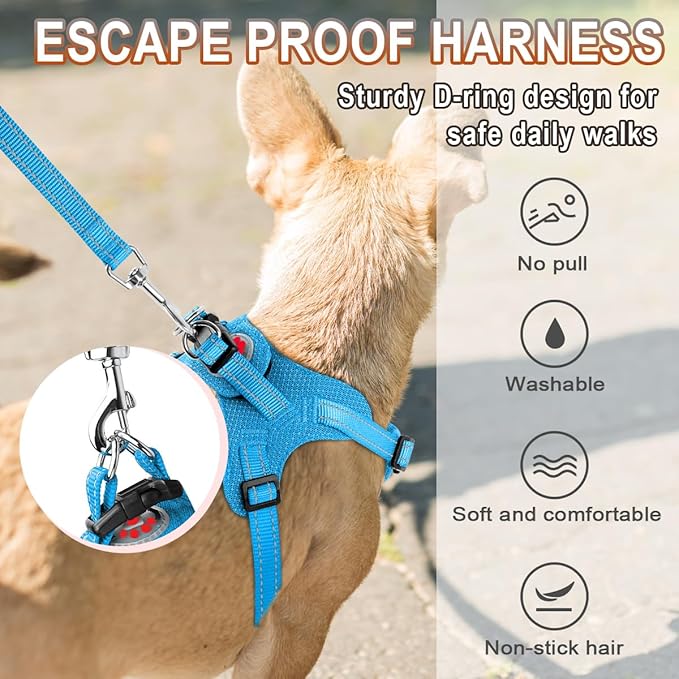 Dog Harness Step in Dog Vest Harness, Reflective Adjustable Puppy No Pull Harness Breathable Soft for Small and Medium Dogs Cats, Blue, S