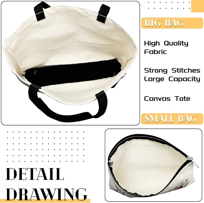 Cunno 2 Pcs Book Tote Bags Purse Set Book Lovers Gifts Canvas Tote Bags Librarian Bookish Birthday Gifts