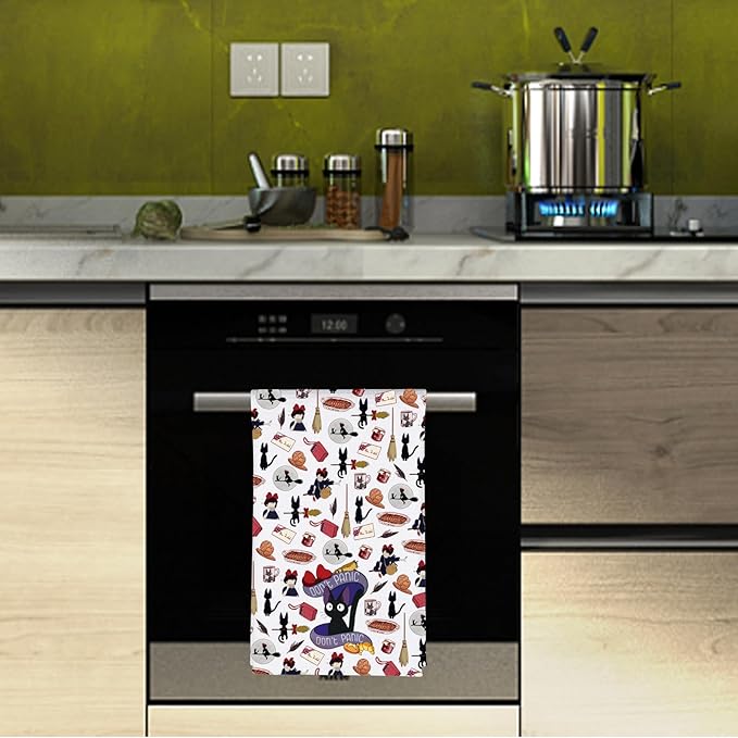 CMNIM Kiki Inspired Gifts Kiki Kitchen Towel Kiki Bakery Gifts for Baking Lover Kiki Anime Fans Gift Black Cat Jiji Hand Towel (25429 K Cat Towel)