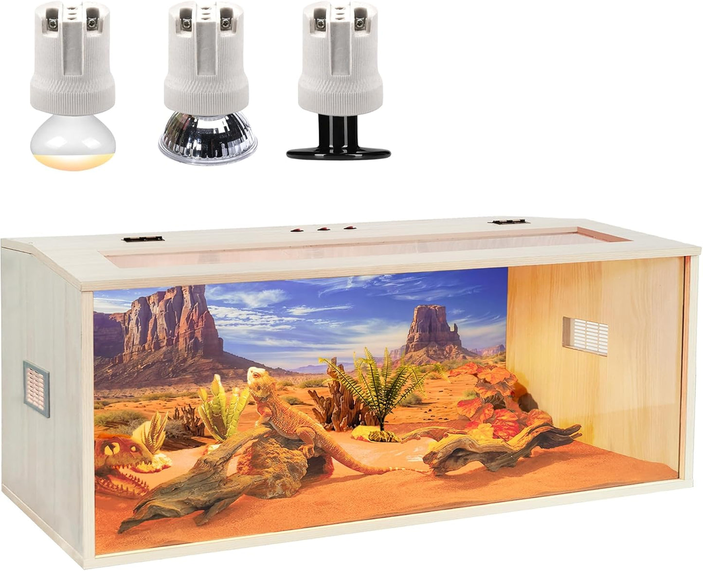 Prolee Reptile Terrarium, Lizard Tank Up to 68 Gallons, Bearded Dragon Tank with Roof Door, Snake Tank with Built-in Lamp Fixture and Switch (68 Gallon, 48" Long, Openable Wood Roof)