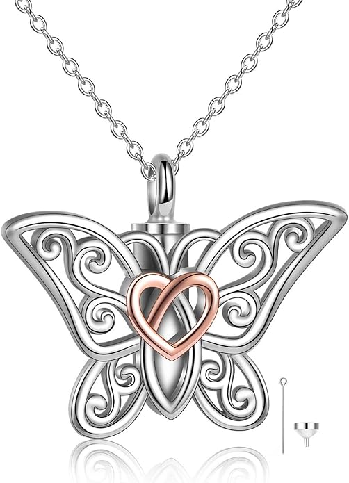Butterfly/Dragonfly Urn Necklace for Ashes 925 Sterling Silver Celtic Knot Butterfly/Dragonfly Pendant Cremation Keepsake Necklace for Women Jewelry