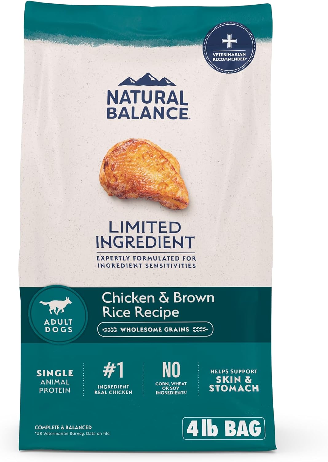 Natural Balance Limited Ingredient Adult Dry Dog Food with Healthy Grains, Chicken & Brown Rice Recipe, 4 Pound (Pack of 1)