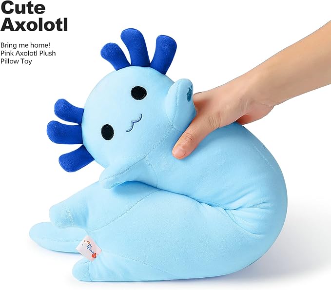 PEACH CAT Blue Long Axolotl Plush Pillow Toy Cute Axolotl Stuffed Animal for Girls and Boys 19.6"