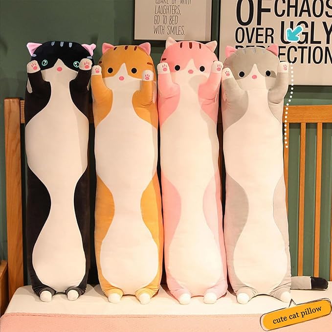 Long Cat Plush Pillow Soft Cat Hugging Pillow Stuffed Animal Pillow Cute Kitty Sleeping Throw Pillow Gift for Kids (130cm/51.18inch,Gray