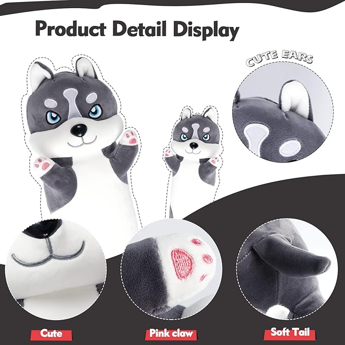 Long Husky Plush Pillow, 27.6in Cute Dog Plushie Stuffed Animals Body Pillow, Kawaii Husky Soft Plushie Doll Toy Birthday Gift for Kids Girlfriend