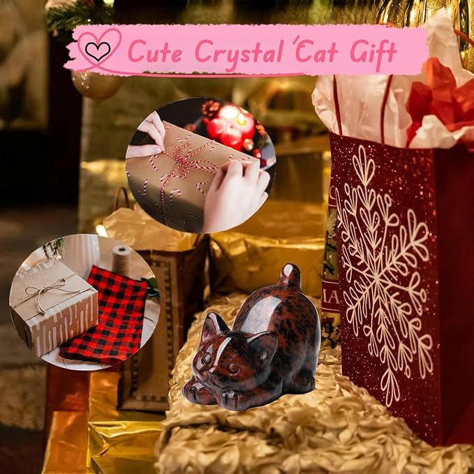 Red Obsidian Cat Crystal Statue Carved Room Decor Figurines for Natural Lazy Gemstones HomeCarved Sculpture Handcrafted Healing Stone Lucky Kitten Gifts for Cat Lovers