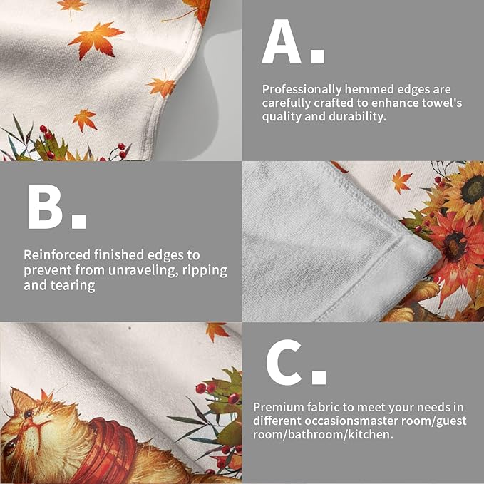 Giwawa Fall Cat Hand Towels Maple Leaves Kitchen Dish Towel Set of 2 Soft Fingertip Small Bath Towel Washcloths Decor for Hotel Spa Gym Sport